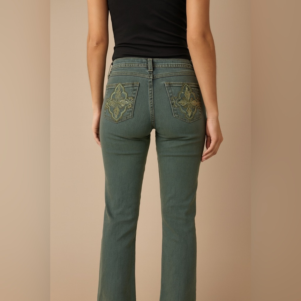 Brazil Roxx Minty Jean Straight Leg Pant With Iridescent Embroidered Pockets 14